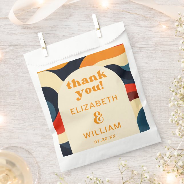 Groovy Colourful Retro Wavy Boho Wedding Thank You Favour Bags (Clipped)