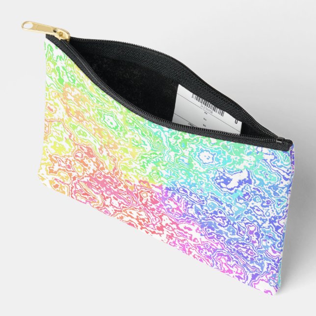 Groovy Colourful Vibrant Maximalist Rainbow Marble Accessory Pouch (Open)