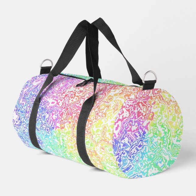 Groovy Colourful Vibrant Maximalist Rainbow Marble Duffle Bag (Left Corner)