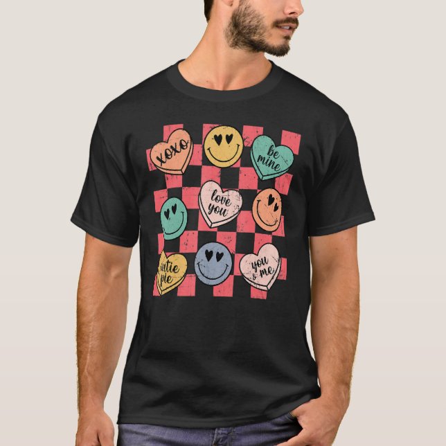 Groovy Conversation Heart Candy Valentines Day Cos T-Shirt (Front)