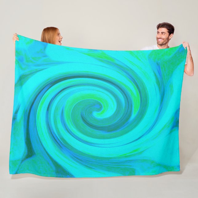 Groovy Cool Abstract Aqua Liquid Art Swirl Fleece Blanket (In Situ)