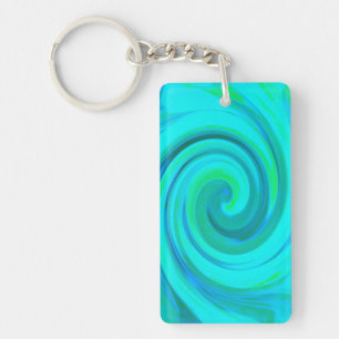Groovy Cool Abstract Aqua Liquid Art Swirl Key Ring