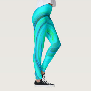 Groovy Cool Abstract Aqua Liquid Art Swirl Leggings