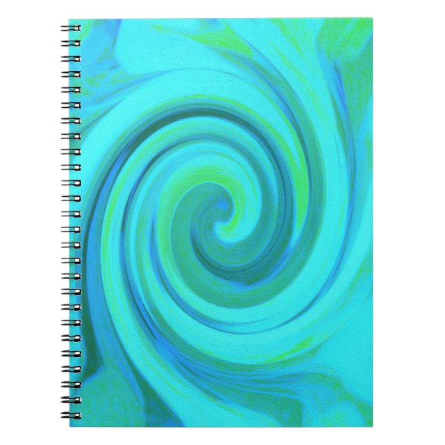 Groovy Cool Abstract Aqua Liquid Art Swirl Notebook (Front)