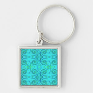Groovy Cool Abstract Aqua Liquid Art Swirl Pattern Key Ring