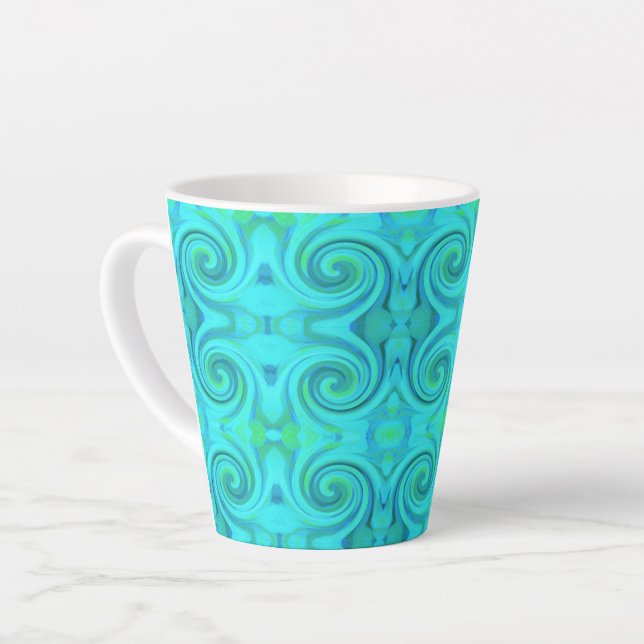 Groovy Cool Abstract Aqua Liquid Art Swirl Pattern Latte Mug (Left Angle)