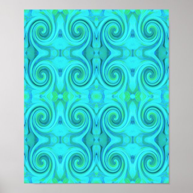 Groovy Cool Abstract Aqua Liquid Art Swirl Pattern Poster (Front)
