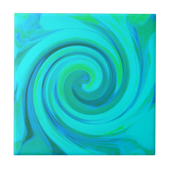 Groovy Cool Abstract Aqua Liquid Art Swirl Tile (Front)