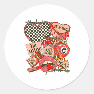 Groovy Coquette Western Valentines Day Collage Cli Classic Round Sticker