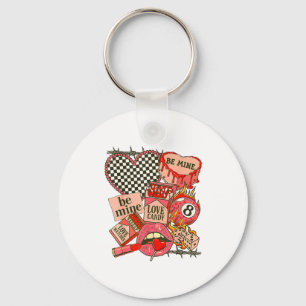 Groovy Coquette Western Valentines Day Collage Cli Key Ring