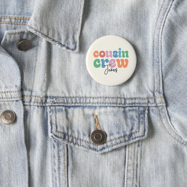 Groovy Cousin Crew Personalised 6 Cm Round Badge (In Situ)