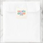 Groovy Cousin Crew Personalized Square Sticker<br><div class="desc">Groovy 80's style in colorful bubble letters personalize with cousins name sticker.</div>