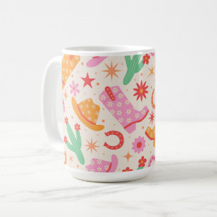 Groovy Cowgirl Boots and Hats Pattern with Cactus  Coffee Mug
