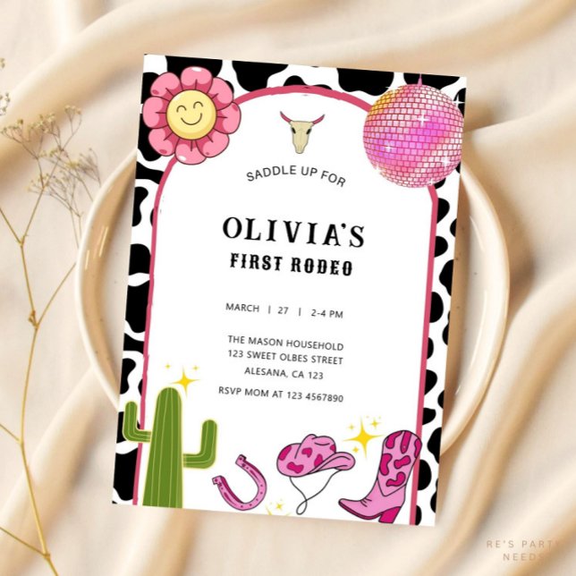 Groovy Cowgirl Disco Rodeo Pink Hippie Invitation (Creator Uploaded)
