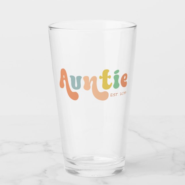 Groovy Custom Auntie Established | Gifts for Aunt Glass (Front)
