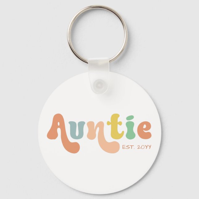 Groovy Custom Auntie Established | Gifts for Aunt Key Ring (Front)