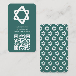 Groovy Custom QR CODE Bar Bat Mitzvah Teal Stars Enclosure Card