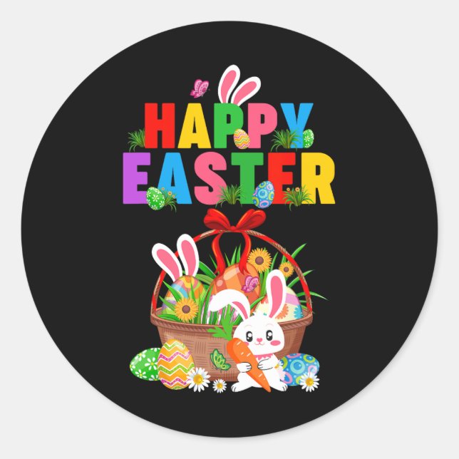 Groovy Cute Bunny Easter Egg Bysket Easter Day Gir Classic Round Sticker (Front)
