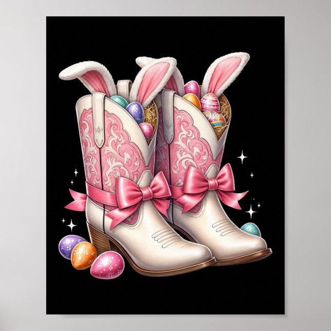 Groovy Cute Easter Eggs Boots Western Cowboy Howdy Poster (Front)