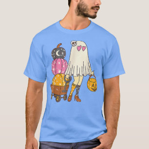 Groovy Cute Ghost Floral Spooky Vibes Hippie Hallo T-Shirt