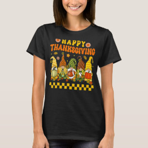 Groovy Cute Gnome Pumpkin Autumn Hippie Happy Than T-Shirt