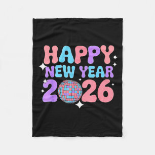 Groovy Cute Happy New Year 2026 Disco Ball  Fleece Blanket