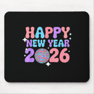 Groovy Cute Happy New Year 2026 Disco Ball  Mouse Pad