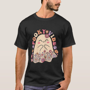 Groovy Cute Kawaii Ghost Floral Spooky Vibes Hippi T-Shirt