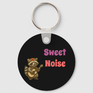Groovy Cute Raccoon Floral Crown Guitarist Key Ring