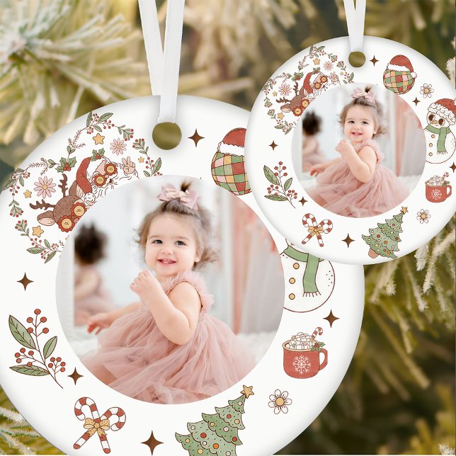 Groovy Cute Santa Birthday Party Ceramic Ornament (Creator Uploaded)