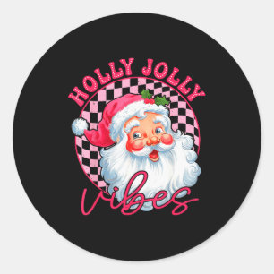 Groovy Cute Santa Claus Christmas Vibes Xmas Women Classic Round Sticker