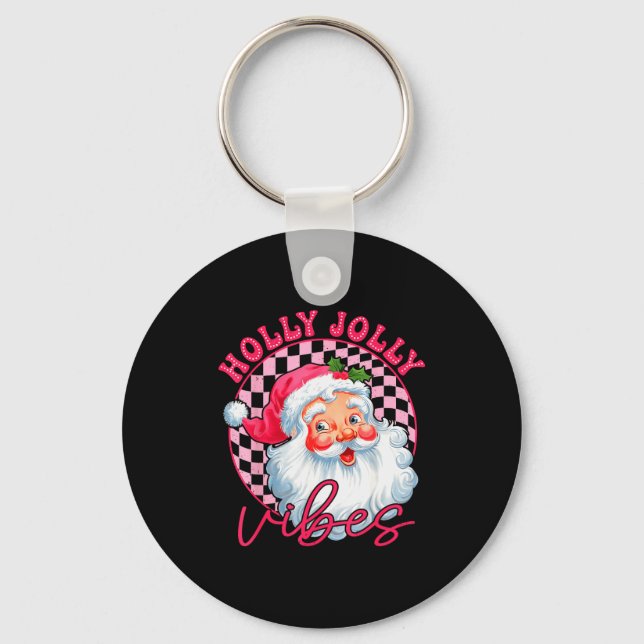 Groovy Cute Santa Claus Christmas Vibes Xmas Women Key Ring (Front)