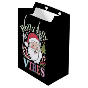 Groovy Cute Santa Claus Holly Jolly Vibes Xmas Medium Gift Bag