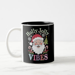 Groovy Cute Santa Claus Holly Jolly Vibes Xmas Two-Tone Coffee Mug