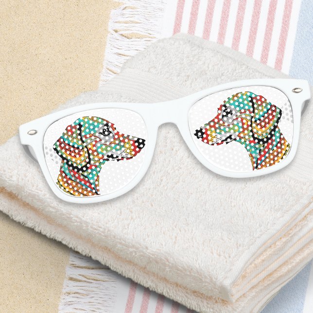 Groovy Dachshund Colourful Doxie Dog Cool Retro Sunglasses (A cool pair of sunglasses with groovy, colorful dachshund design, ideal for doxie lovers)