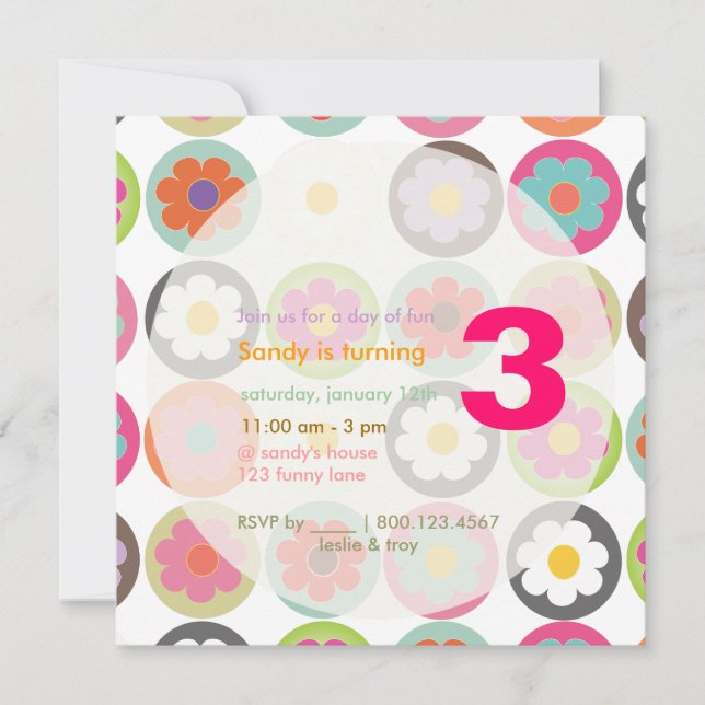 Groovy Daisies/Bright Sixties B'day Part/DIY colou Invitation (Front)