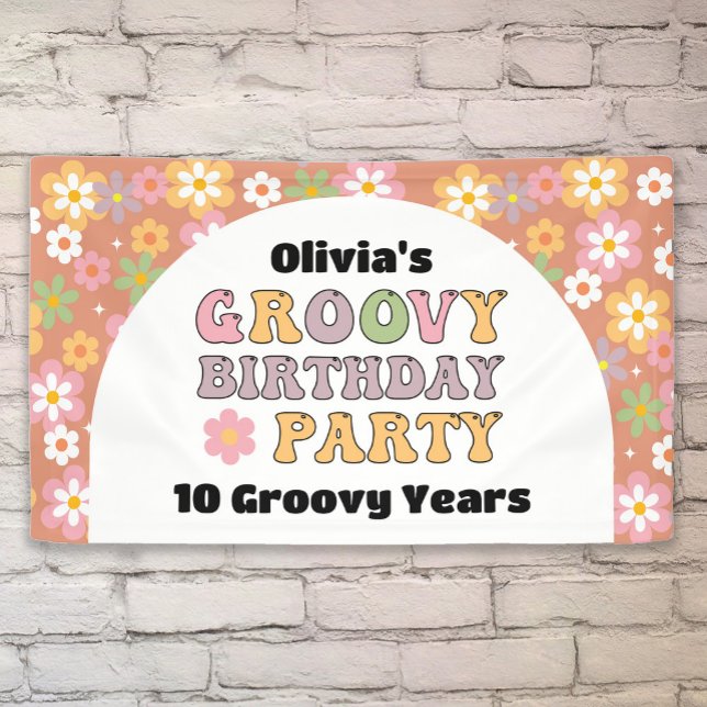 Groovy Daisies Hippie Girl's Birthday Banner (Creator Uploaded)