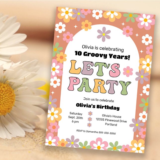 Groovy Daisies Hippie Girl's Birthday Invitation (Creator Uploaded)