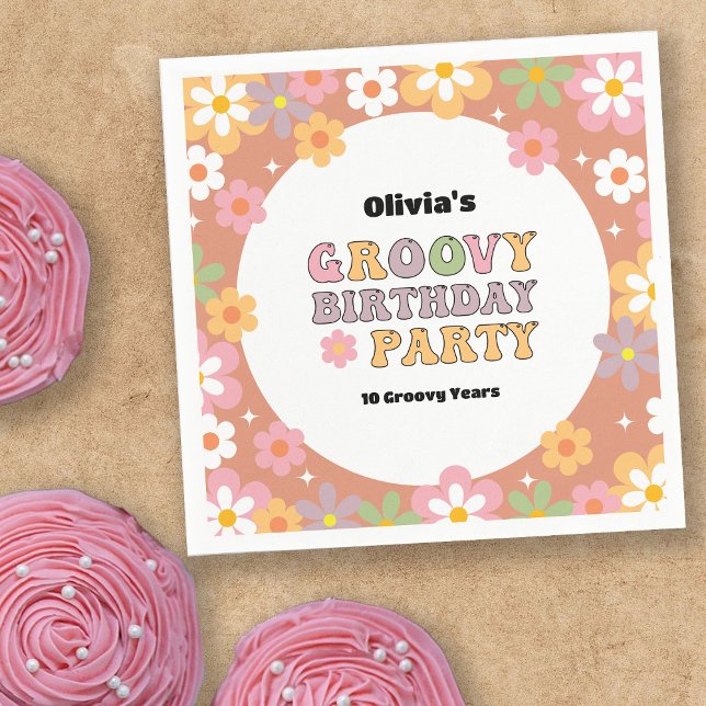 Groovy Daisies Hippie Photo Girl's Birthday Napkin (Creator Uploaded)