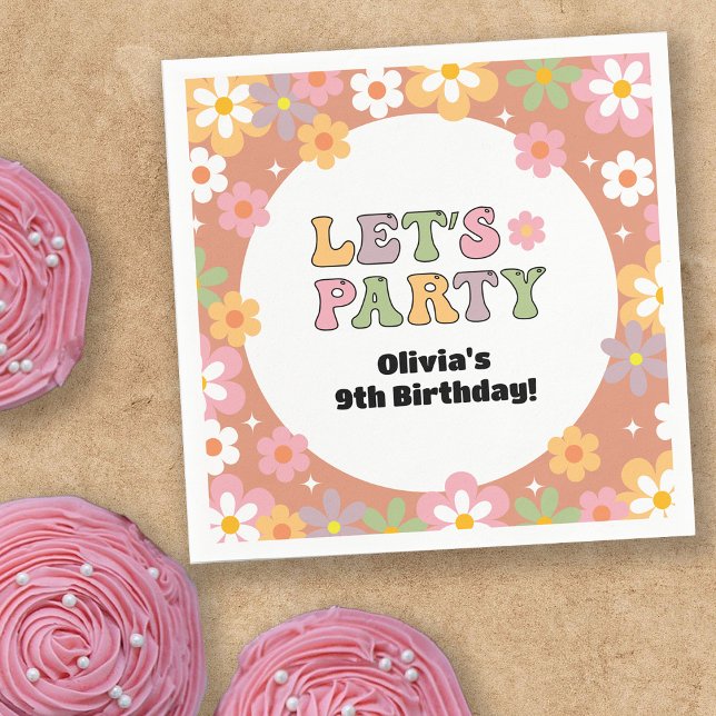 Groovy Daisies Hippie Photo Girl's Birthday Napkin (Creator Uploaded)