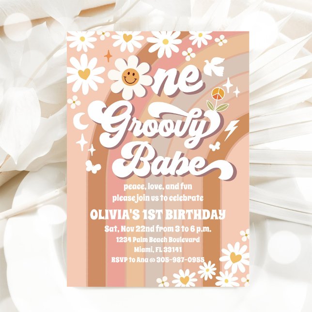 Groovy Daisy 1st Birthday Invitation (Creator Uploaded)