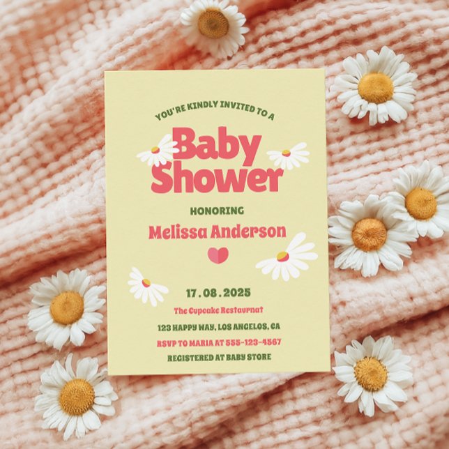 Groovy Daisy Baby Shower with Yellow Background Invitation (Creator Uploaded)