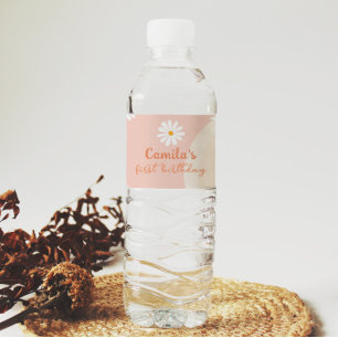 Groovy Daisy Birthday Party Water Bottle Label