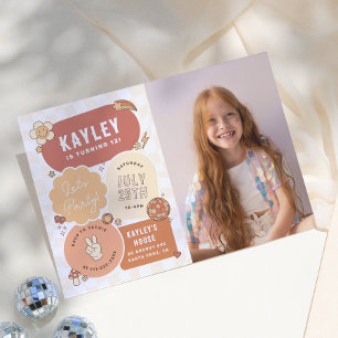 Groovy Daisy Boho Let's Party Photo Girl Birthday Invitation