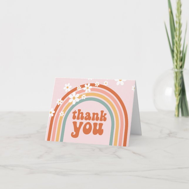 Groovy daisy boho rainbow thank you card (Front)