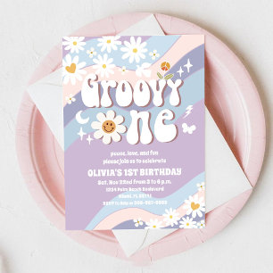 Groovy Daisy First Birthday Invitation