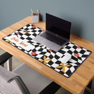 Groovy Daisy Floral Checkerboard, Y2K 90s  Desk Mat