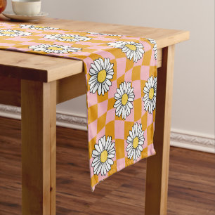 Groovy Daisy Floral Checkerboard, Y2K 90s  Short Table Runner