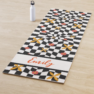 Groovy Daisy Floral Checkerboard, Y2K 90s Yoga Mat