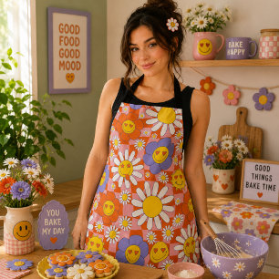 Groovy Daisy Floral Chequerboard, Y2K 90s Apron